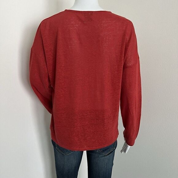 Wrap London Women's Blouse Size 4 S Red 100% Linen Scoop Neck Button - Picture 7 of 7